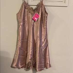 Tan Chemise with Lace Trim